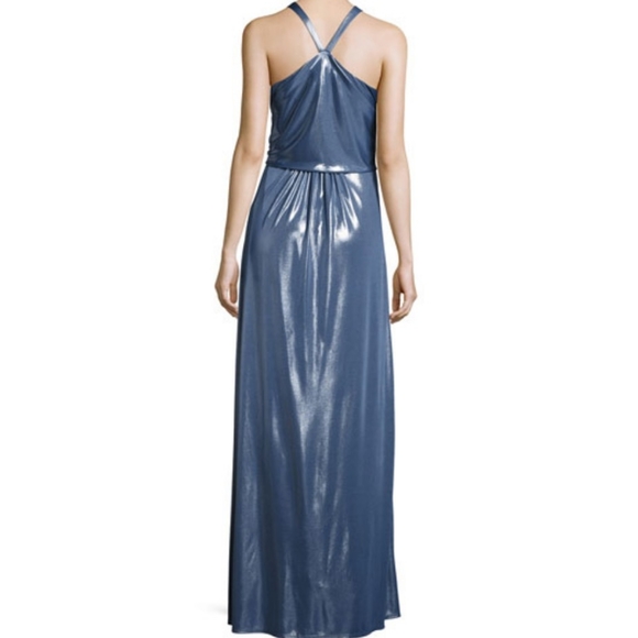 Halston Heritage | Sleeveless High-Neck Metallic Jersey Gown - Picture 4 of 16